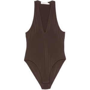 Zimmermann Brown Luna Scoop-Neck Bodysuit