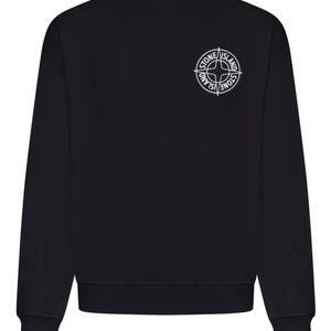 Stone Island Blue Oversized Crew Neck Sweatshirt With “Outline Compass” Print for men