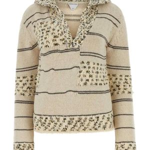 Bottega Veneta Natural Embroidered Wool Blend Polo Shirt