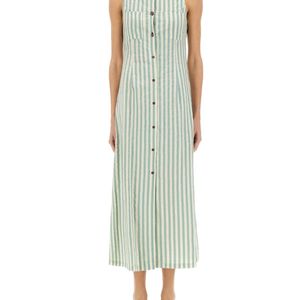 Alysi Green Colorful Stripes Chemisier Dress
