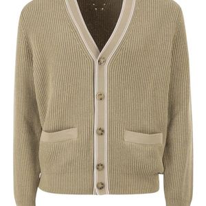 Boss Green Ribbed Cotton Cardigan With Contrast Buttons for men