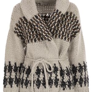 Brunello Cucinelli Grey Handmade Opera Cardigan With Belt