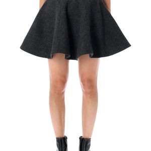 Ganni Black Flared Wool Mini Skirt