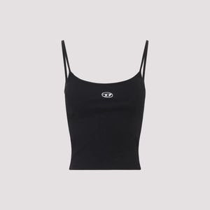 DIESEL Black Ribbed Stretch Cotton Top With Metallic Oval D Logo