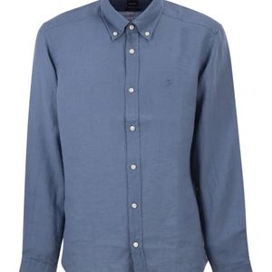 Boss Blue Pure Linen Regular Fit Shirt With Button-Down Collar for men