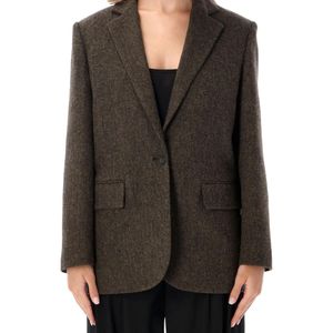 Soeur Black Herringbone Single-Breasted Blazer