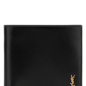 Saint Laurent Black Leather Mini Wallet With Golden Hardware for men