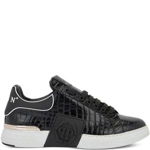 Philipp Plein Black Phantom Kick$ Cocco Embossed Low-Top Sneakers for men