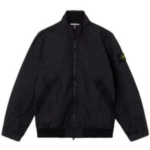 Stone Island Black Lightweight Nylon Casual Jacket With High Collar And Unique Patch for men