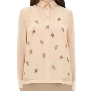 Fendi Natural Embroidered Georgette Top