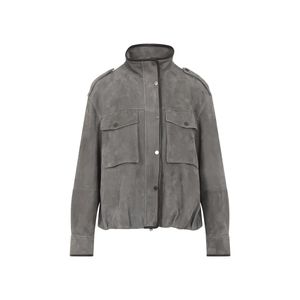 Brunello Cucinelli Gray Suede Utility Jacket With Patch Pockets
