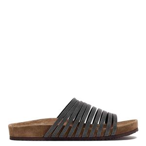 Brunello Cucinelli Black Calfskin Rubber Sandals