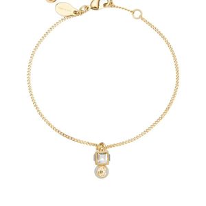 Jimmy Choo White Metal Jc Pearl Cube Bracelet With Pearl And Crystal Cube