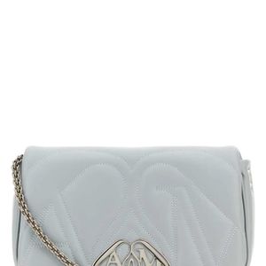 McQueen Grey Powder Leather Small Seal Shoulder Bag