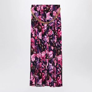 Balenciaga Purple Long Pleated Floral Skirt