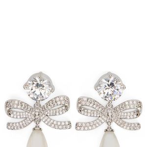 Self-Portrait White Layered Earrings With Crystal Bow And Pearls