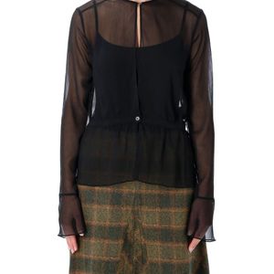 Our Legacy Black Sheer Crinkle Waist Blouse