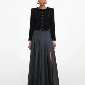 Self-Portrait Black Plited Maxi Skirt