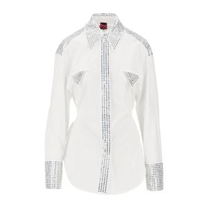Pinko White Strass-Embellished Poplin Shirt