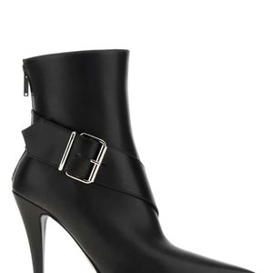 McQueen Black Leather Ankle Boots