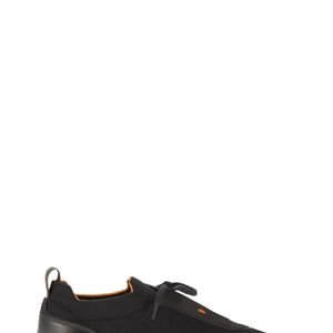 Santoni Black Textile And Leather Trainers With Raised Sole for men