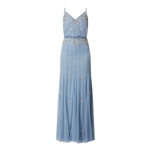LACE & BEADS Blau Abendkleid aus Tüll im Godet-Stil Modell 'Keeva'