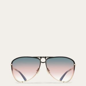 Ferragamo Metallic Aviator Frame Sunglasses With Interchangeable Lenses