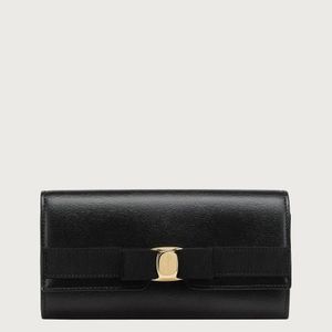 Ferragamo Black Vara Bow Continental Wallet