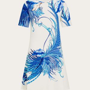 Ferragamo Blue Feather Show Print Dress