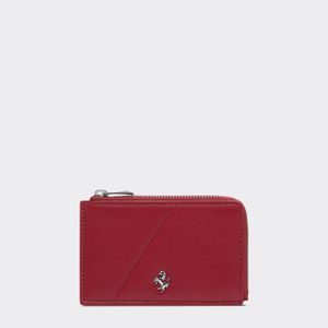 Ferrari Red Leather Card Holder With Zip for men