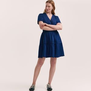 Finery London Blue Reece Ric Rac Trim Cotton Short Dress