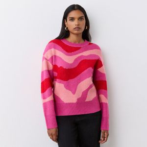 Finery London Red Minnie Abstract Print Knitted Jumper