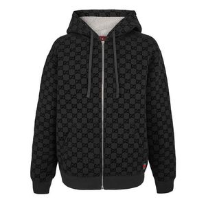 Gucci Black Flock Zip Hoodie for men