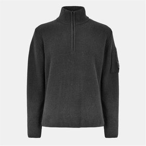 C P Company Black Zipped Lens Quarter Zip Knitted Top for men