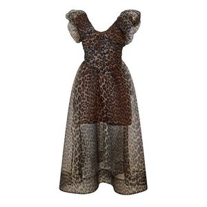 Ganni Brown Printed Organza Maxi Dress