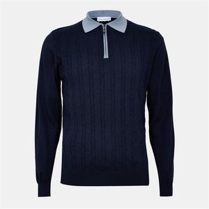 Pal Zileri Blue Wool Zipped Short-Sleeve Polo Shirt for men