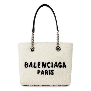 Balenciaga White Shearling Duty-Free Tote Bag