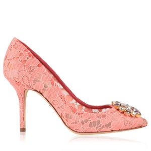 Dolce & Gabbana Pink Kristallverzierte Pumps Aus Schnurgebundener Spitze