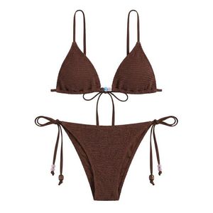 Hunza G Brown Gina Beaded Bikini Set
