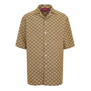 Gucci Natural Gg Linen Short Sleeve Patterned Shirt for men