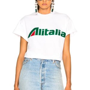 Alberta Ferretti White "alitalia" Embroidered Cotton Jersey T-shirt
