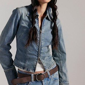 Free People Sammy Denim Zip-Up Top