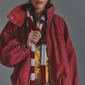 Free People Red So Stripe Skinny Scarf