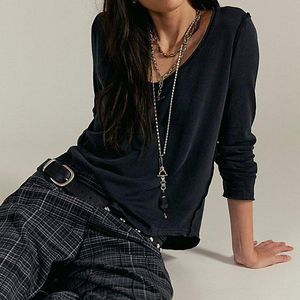 Free People Black Heather Long Sleeve Top