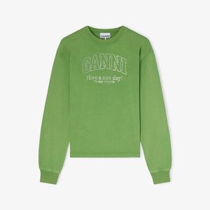 Ganni Green Daisy Duck Long-Sleeve T-Shirt