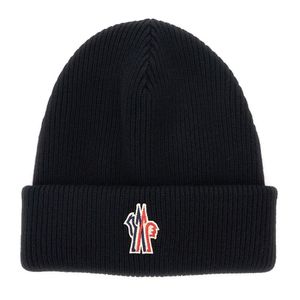 Moncler Blue Beanie With Logo Patch On The Front