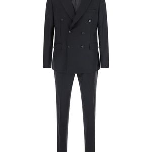 E PO CA Black Double-Breasted Suit With Patch Pockets for men