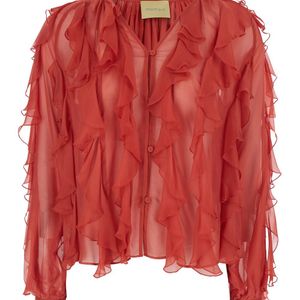 Momoní Red Blouse 'Canela' With V-Neck And Ruches Design