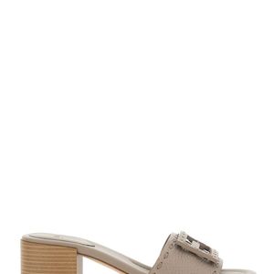 Fendi Natural Sandals With Wide Band With Ff Cut-Out And Medium Block Heel