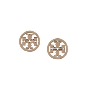 Tory Burch White Color Brass Logo Earring For